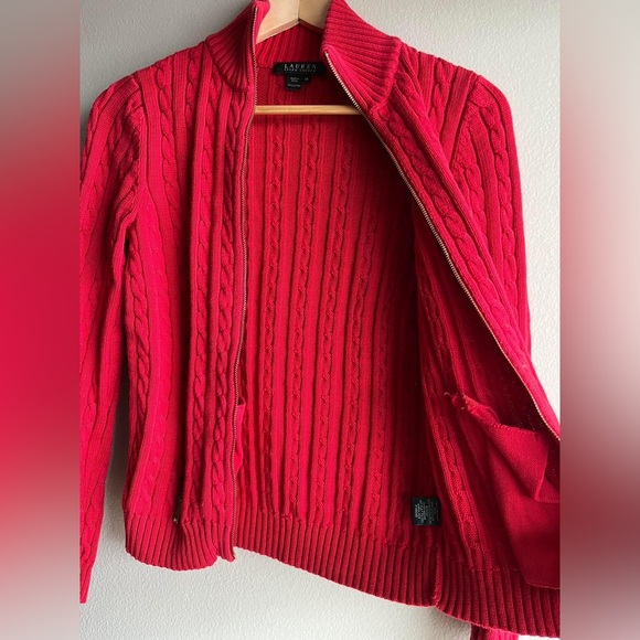 Lauren Ralph Lauren Women’s Red Full Zip Long Sleeve Pockets Sweater Size XS - Picture 10 of 13